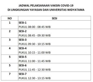 Jadwal Pelaksanaan Vaksin Covid-19 Universitas Widyatama